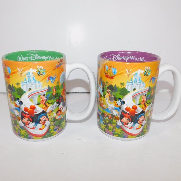 2 Disney World Parks Characters Riding Rides Mugs Grandma & Grandpa Green Purple - Picture 1 of 10